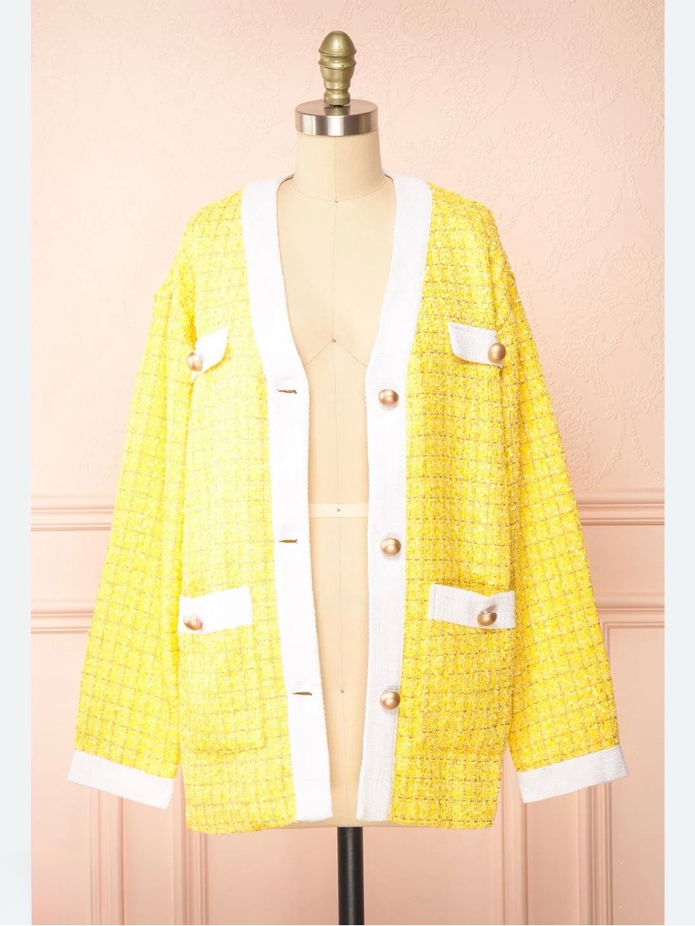 Glamorous-Yellow Tweed Button Jacket 💛 - Picture 2 of 6